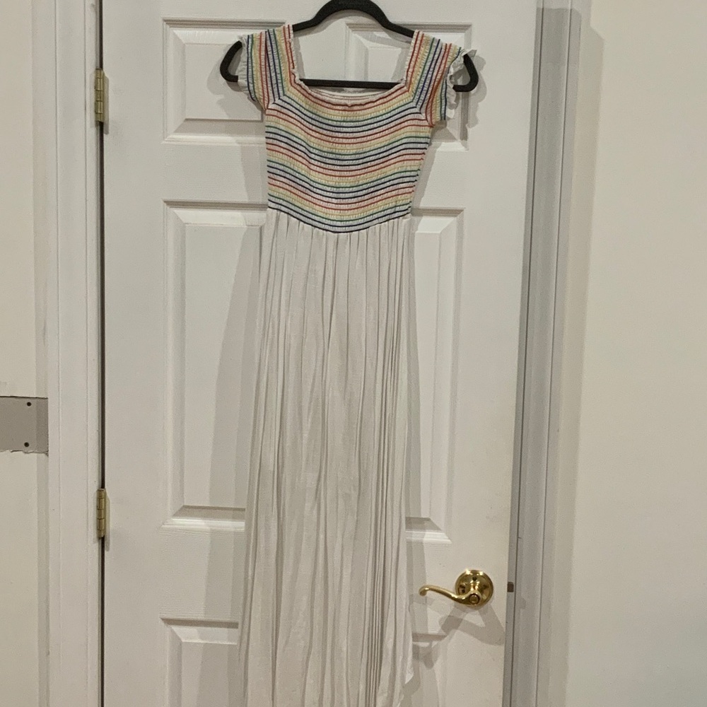 Show Me Your MuMu Rainbow Striped and White Maxi Dress